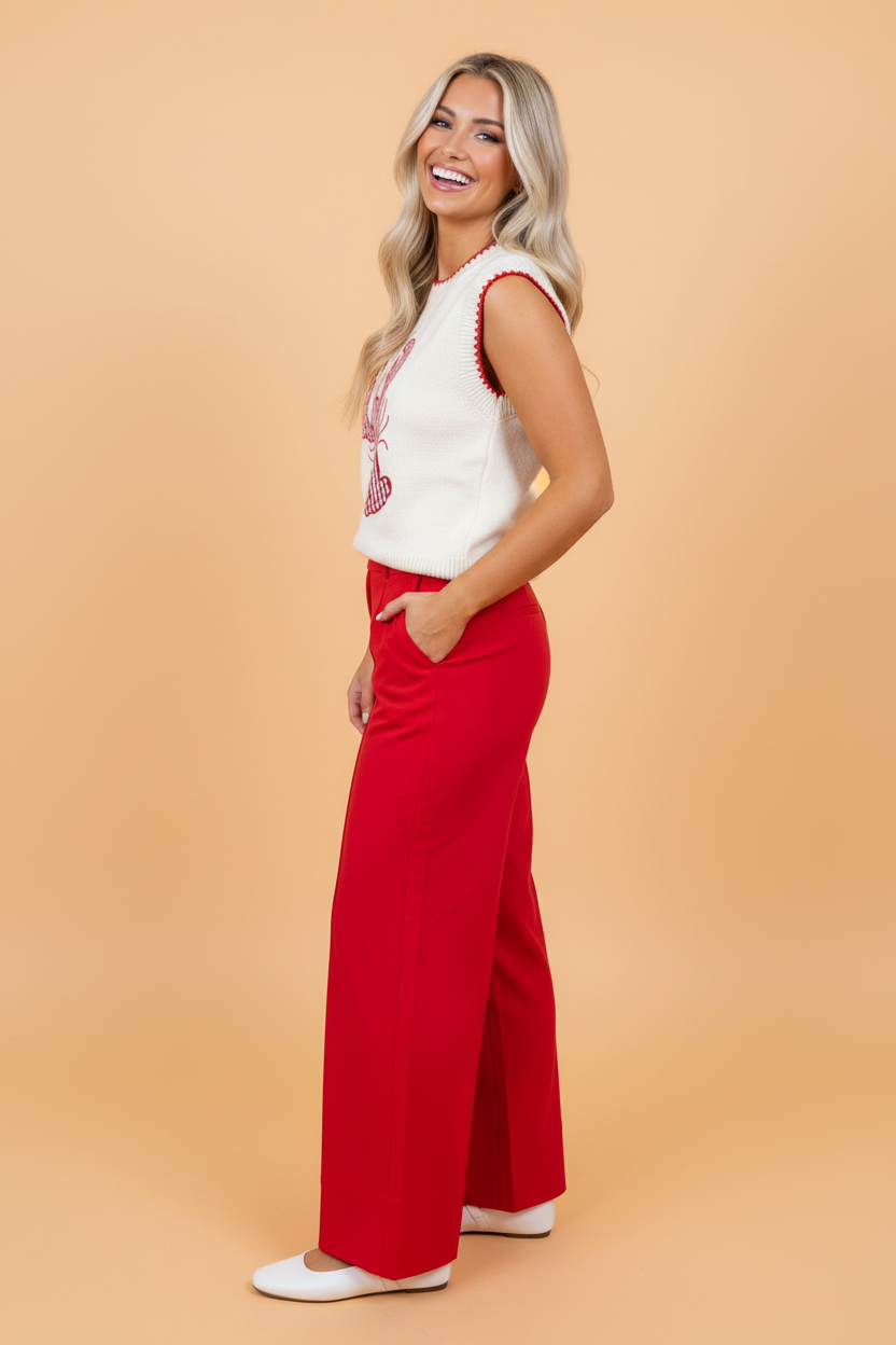 White Gingham Crawfish Graphic Sleeveless Knit Sweater Tank - Image 2