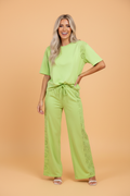 Solid Embroidered Eyelet Patchwork Top & Pants Set