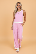 Colorblock Cropped Tank & Elastic Waist Pants Set