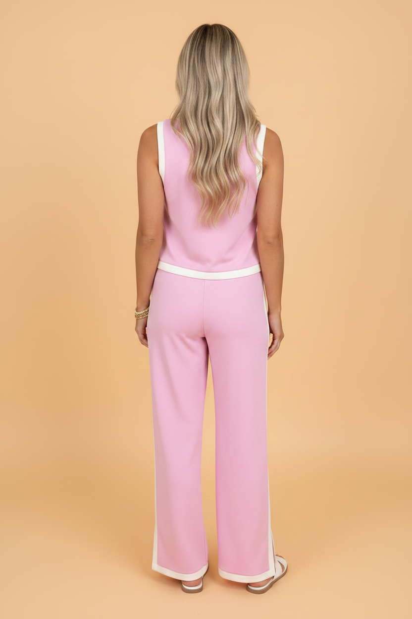 Colorblock Cropped Tank & Elastic Waist Pants Set