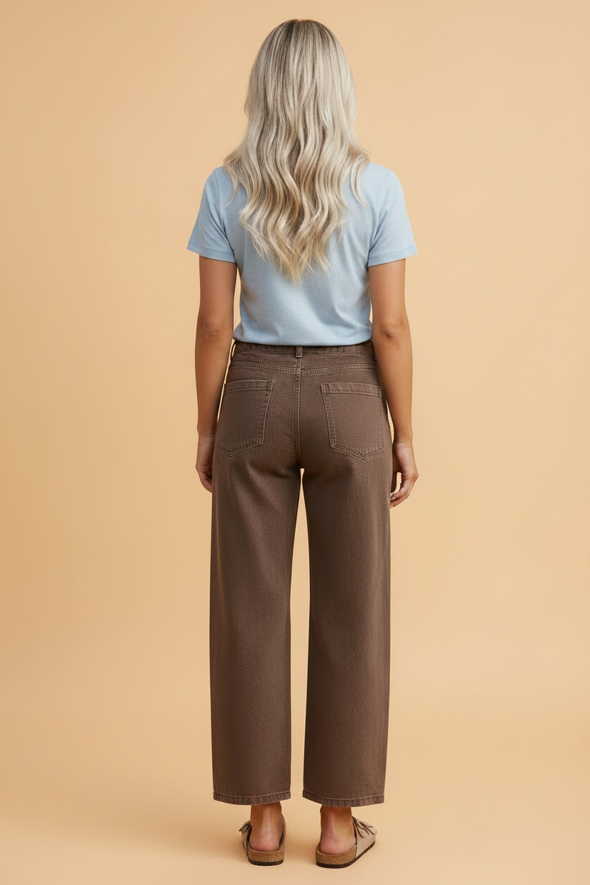 Solid Denim Barrel Leg Jeans with Patch Pockets