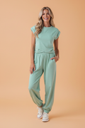 Solid Cropped Top and Jogger Pants Athleisure Set