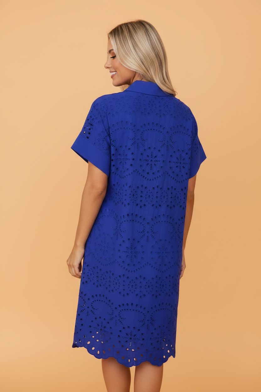 Solid Eyelet Embroidered T-Shirt Mini Dress for Women