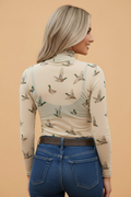 Western Mallard Mesh High Neck Long Sleeve Top