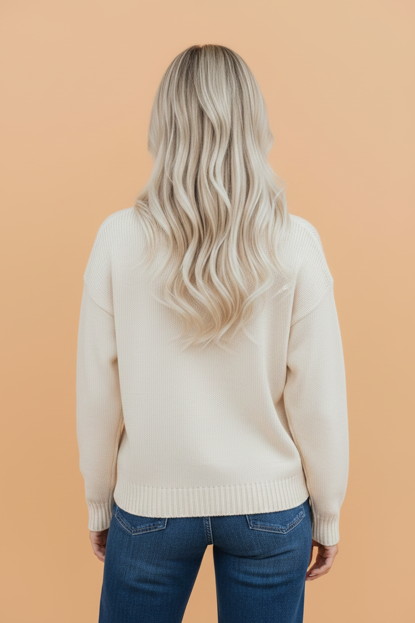Football Drop Shoulder Knit Top Sweater in Cream & Red