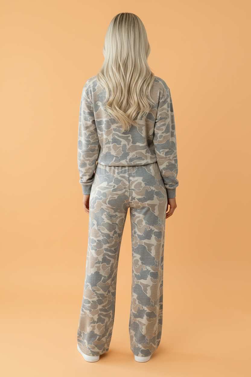 Women's Camo Long Sleeve Top and Loose Pants Loungewear Set
