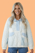 Floral Quilted Half Button Pocket Pullover Sweatshirt