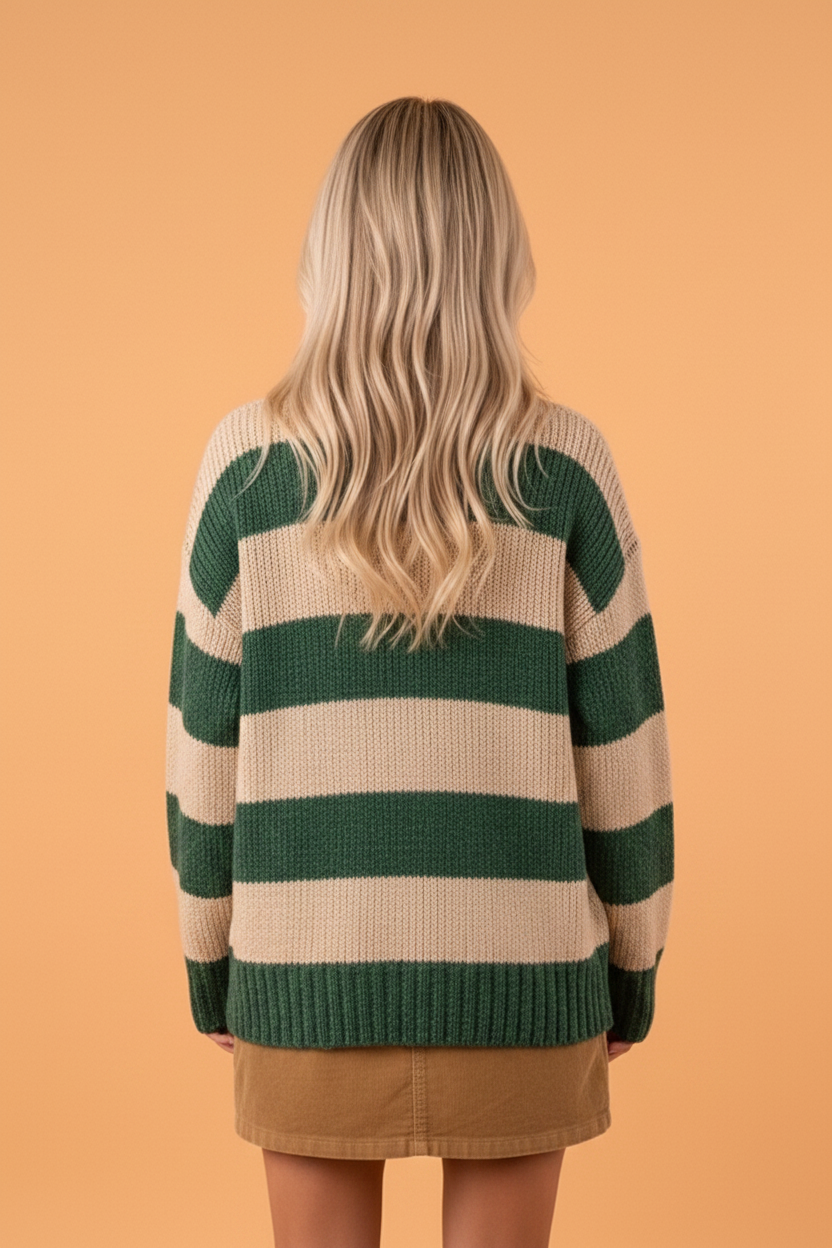 Stripe Colorblock Drop Shoulder Pullover Sweater
