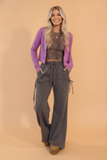 Solid Mineral Wash Drawstring Cargo Pocket Pants