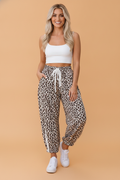 Leopard Lace Side Stripe Elastic Waist Jogger Pants