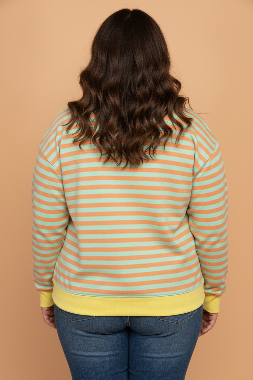 Plus Size Stripe Colorblock Long Sleeve Tunic Sweatshirt