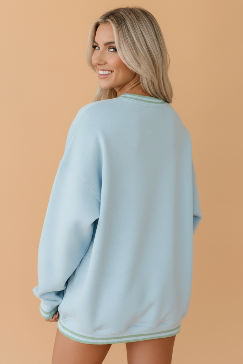 Western COWBOY Embroidered Stripe Contrast Trim Sweatshirt