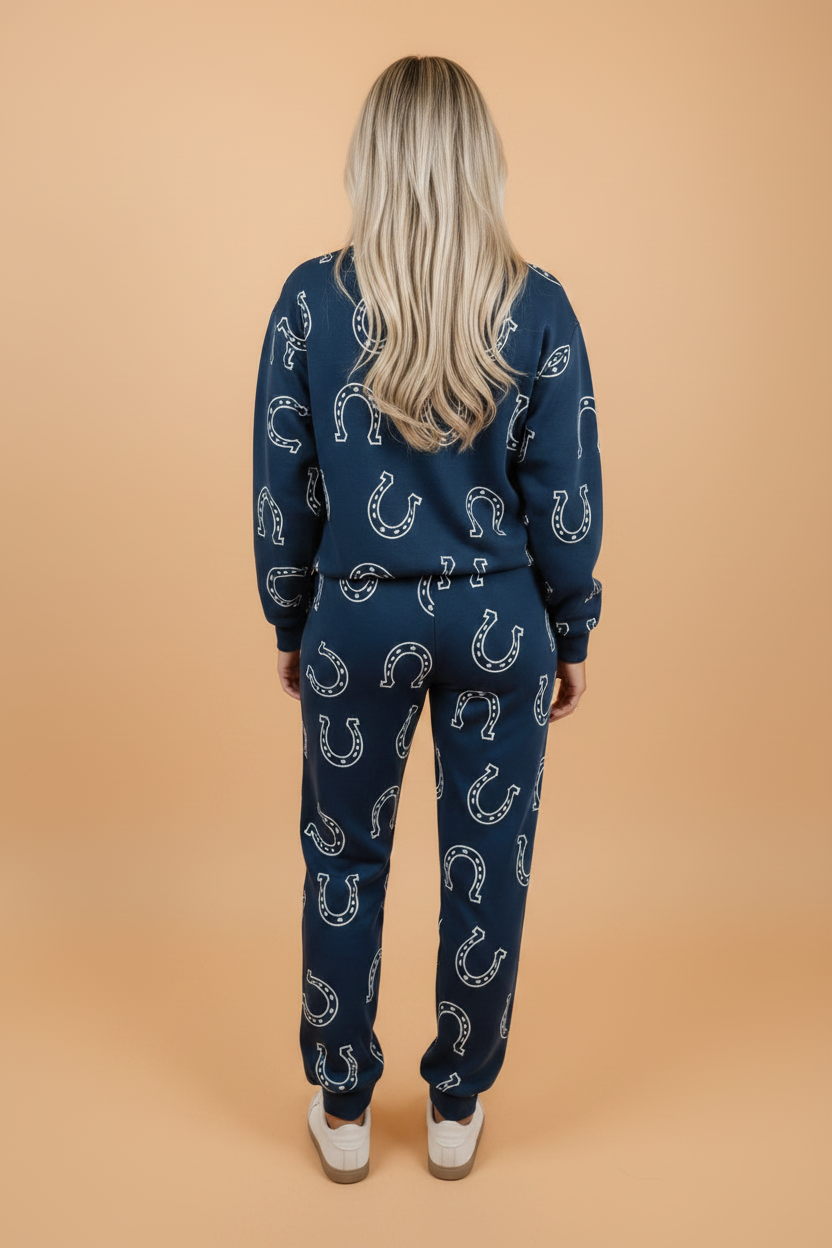 Western Horseshoe Sweatshirt & Elastic Waist Pants Set
