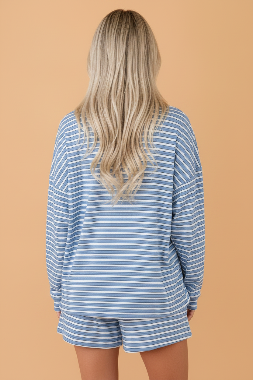 Stripe Long Sleeve Oversized Top & Shorts Set