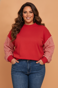Plus Size Gingham Loose Fit Long Sleeve Sweatshirt