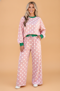 Polka Dot Contrast Trim Top & Drawstring Pants Set