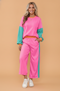 Colorblock Sweatshirt & Loose Pants Set