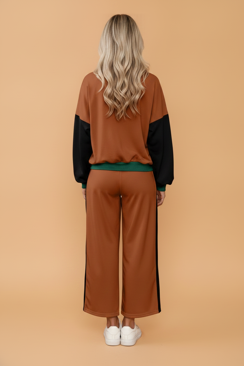 Colorblock Sweatshirt & Loose Pants Set