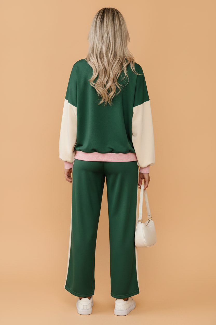 Colorblock Sweatshirt & Loose Pants Set