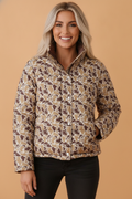 Camo Quilted Button Collar Long Sleeve Puffer Coat