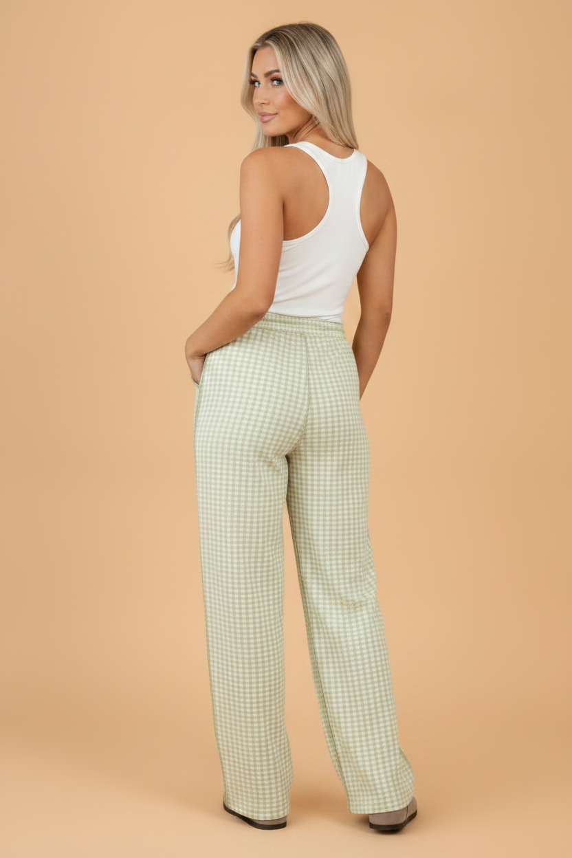 Gingham Exposed Seam Drawstring Elastic Waist Pants