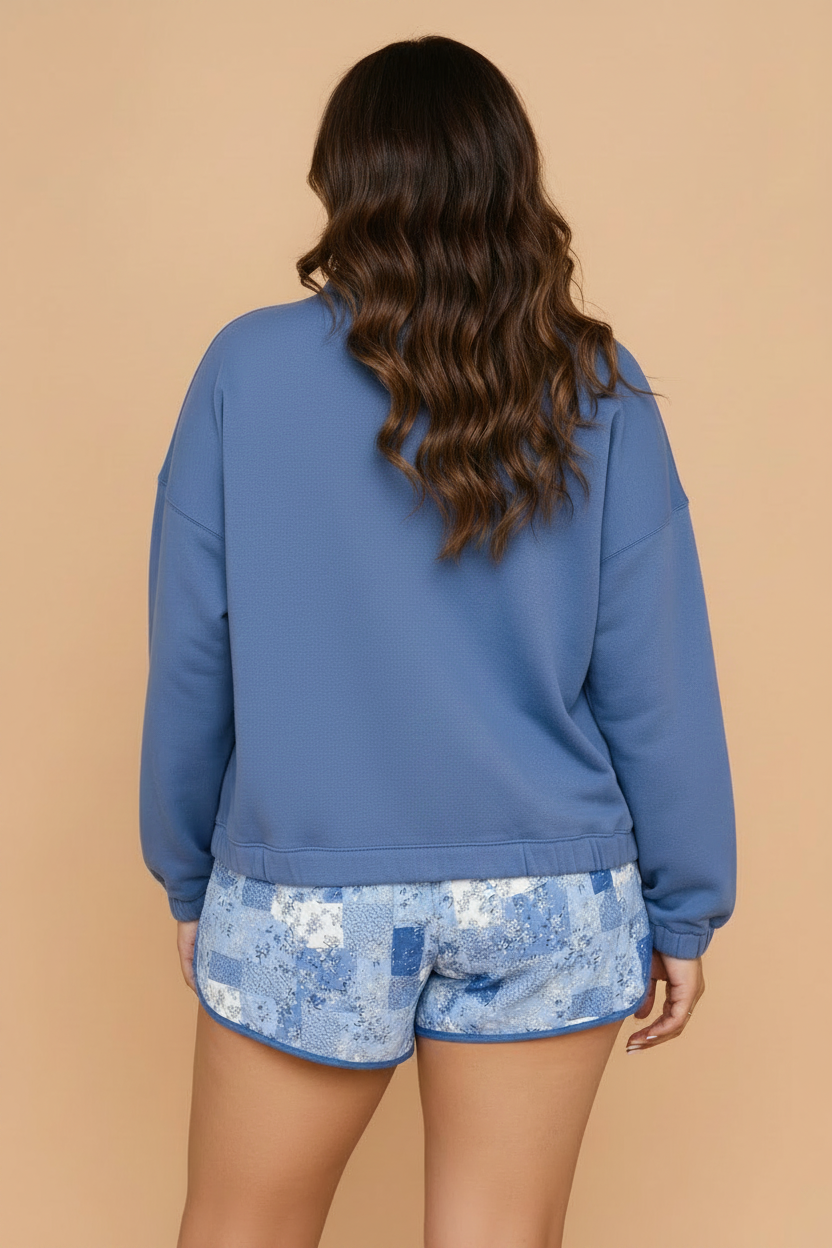 Plus Size Floral Patchwork Long Sleeve Top & Shorts Set