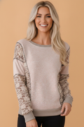 Floral Patchwork Contrast Stitching Long Sleeve Top