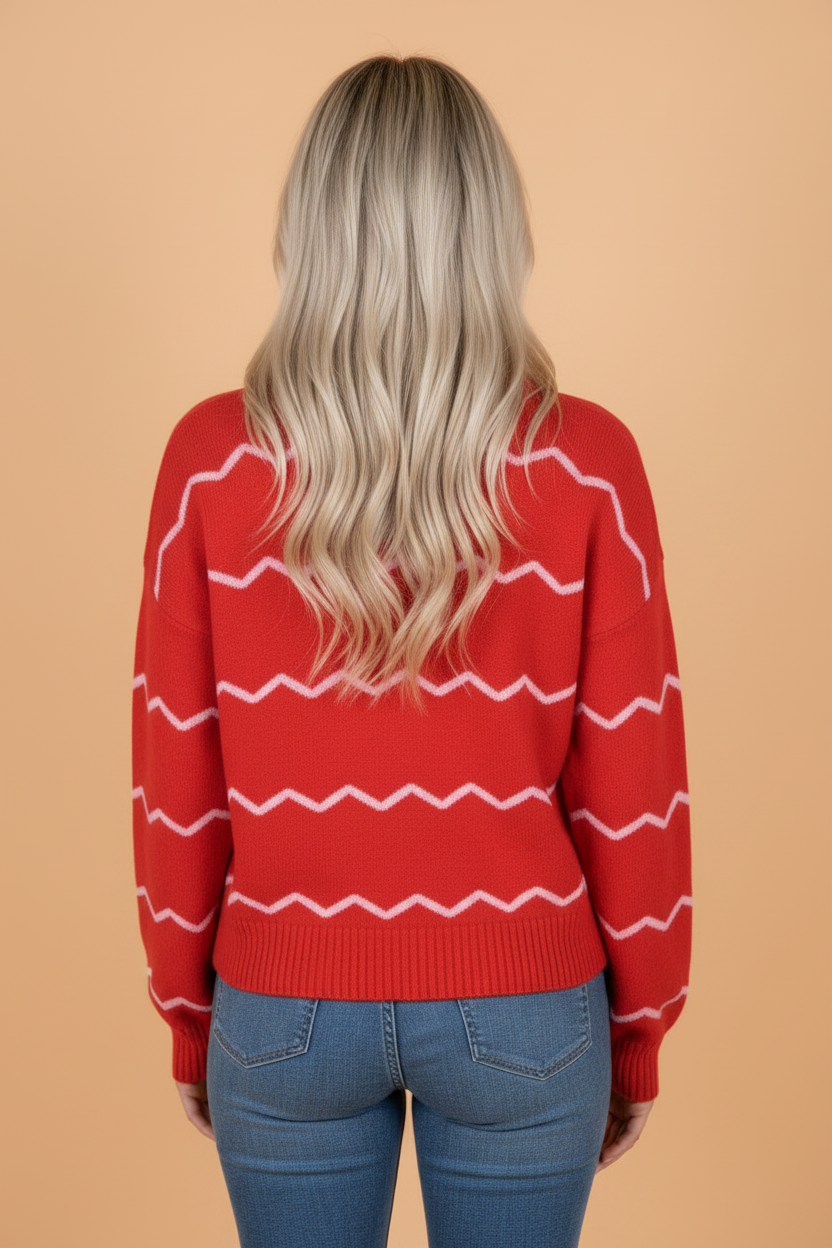 Wavy Stripe Round Neck Long Sleeve Sweater