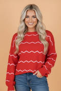 Wavy Stripe Round Neck Long Sleeve Sweater