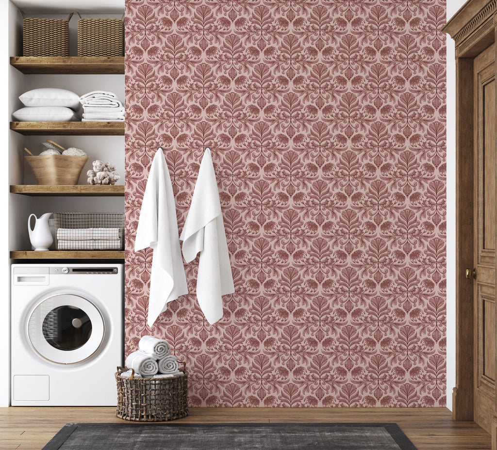 Swinton Floral Wallpaper in Pink and Beige Traditional Design