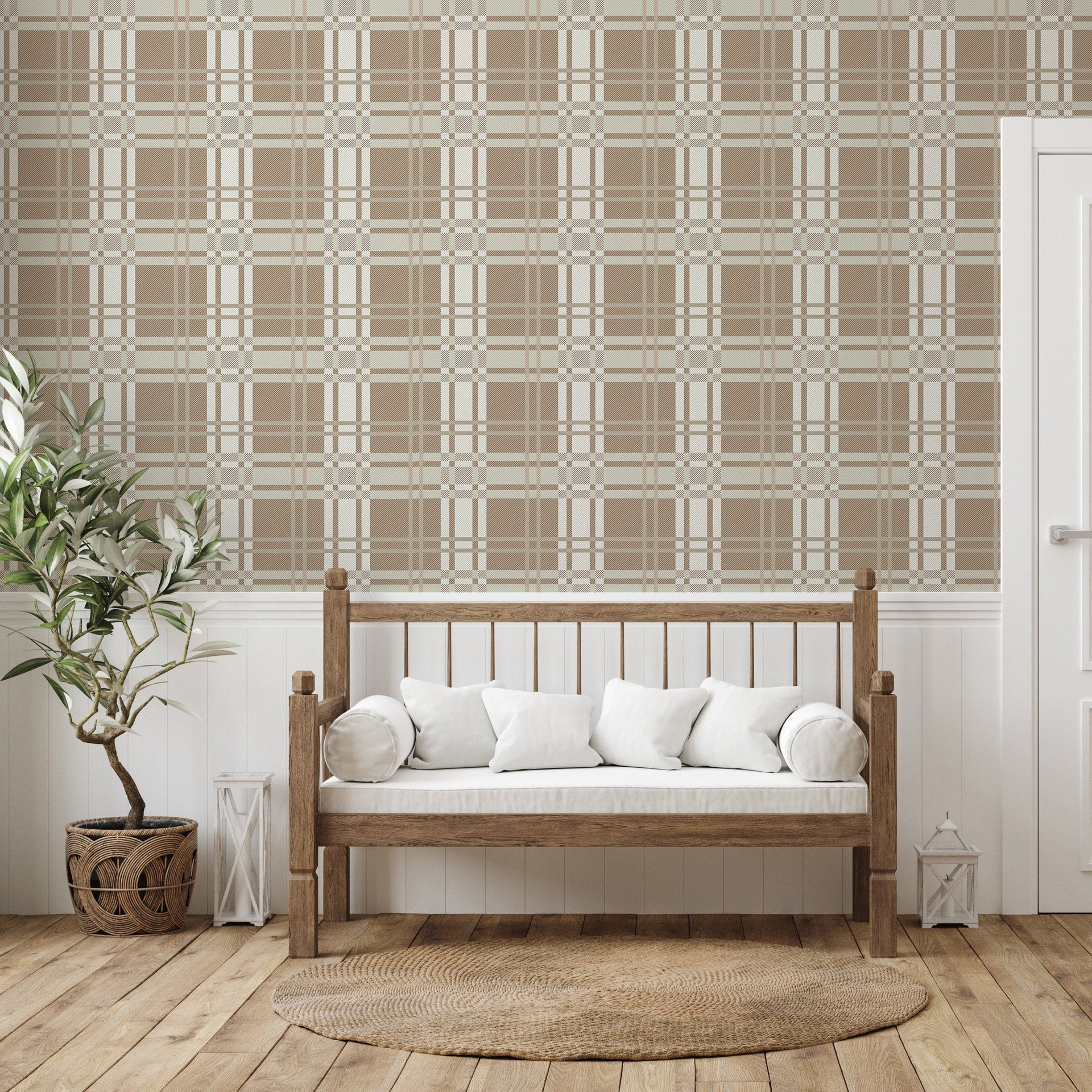 Lockwood patterned removable wallpaper by Zenclover installed on a modern accent wall