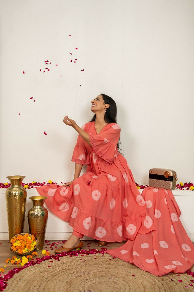 Pink Tie & Dye Cotton Suit Set for Women - Comfortable Ethnic Wear