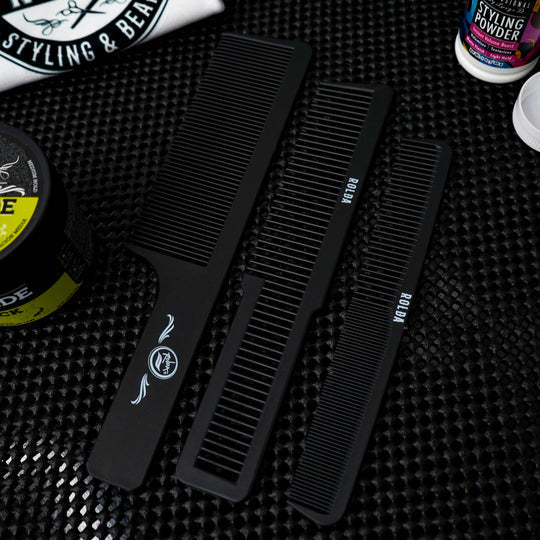 Professional 3PK Carbon Fiber Barber Comb Kit - Heat Resistant