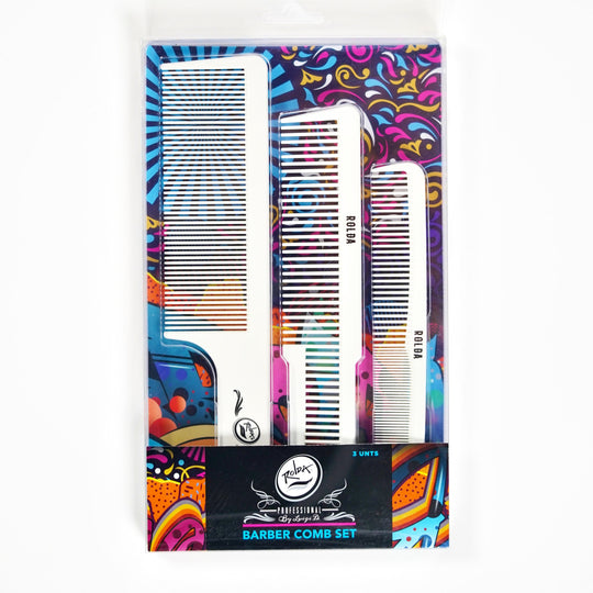 Set of three professional white carbon fiber barber styling combs