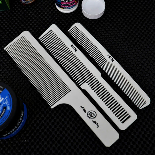 Professional 3-Piece Carbon Fiber Barber Styling Comb Kit - White