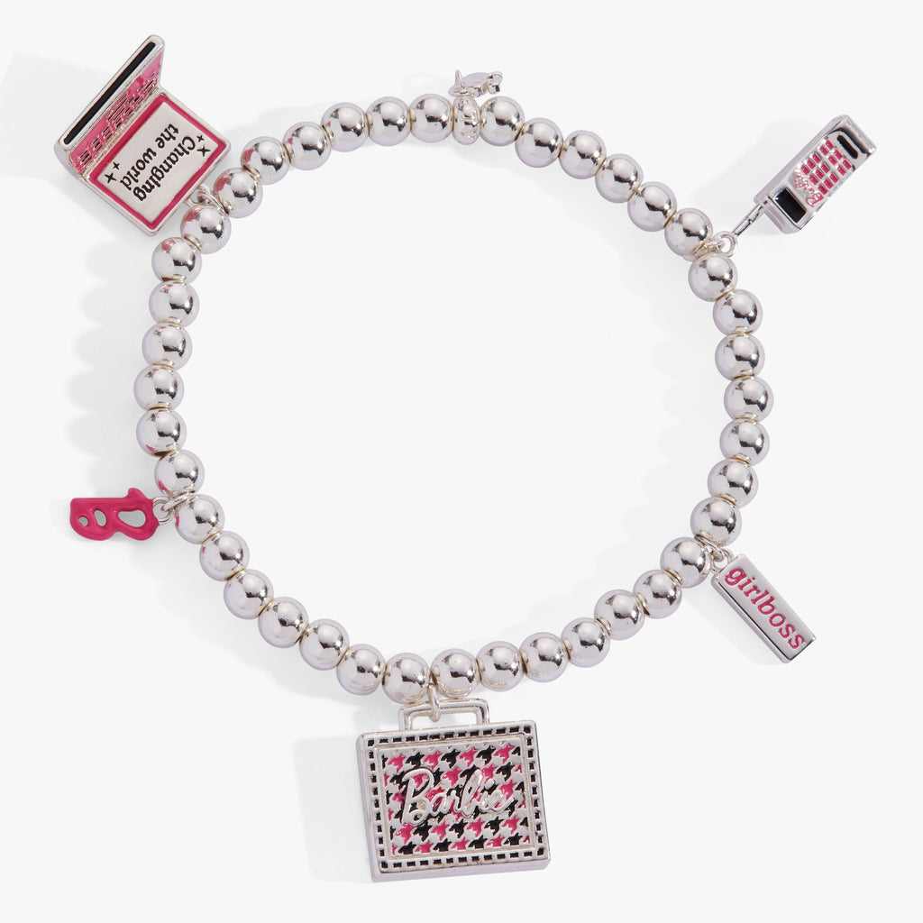 Barbie Girlboss Stretch Bracelet with Pink Enamel Logo Charms