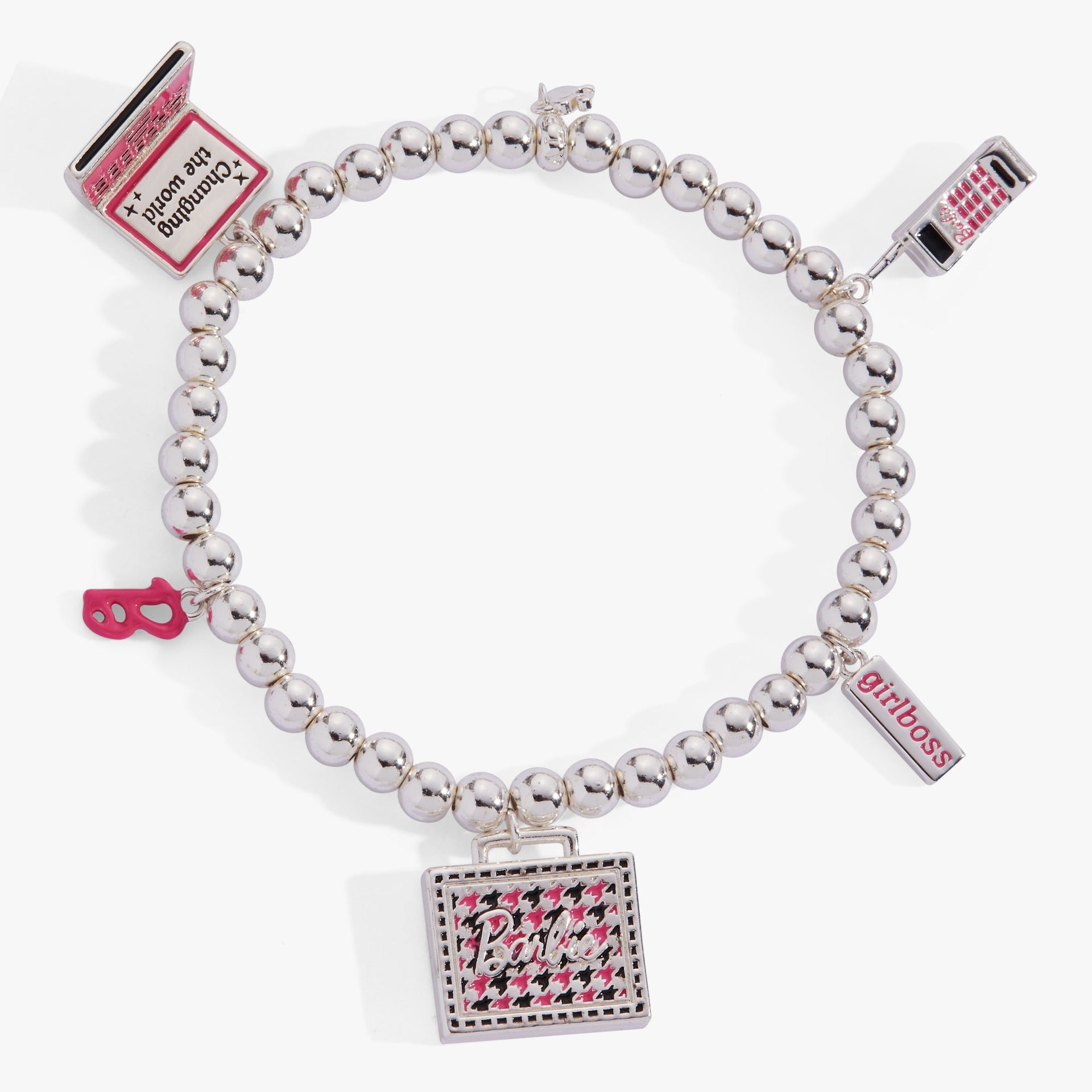 Barbie Girlboss Stretch Bracelet with Pink Enamel Logo Charms
