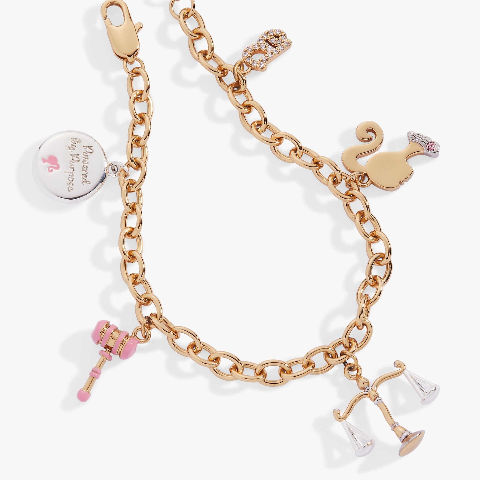 Barbie™ Legal Charm Bracelet in Gold, Pink and Silver Finish