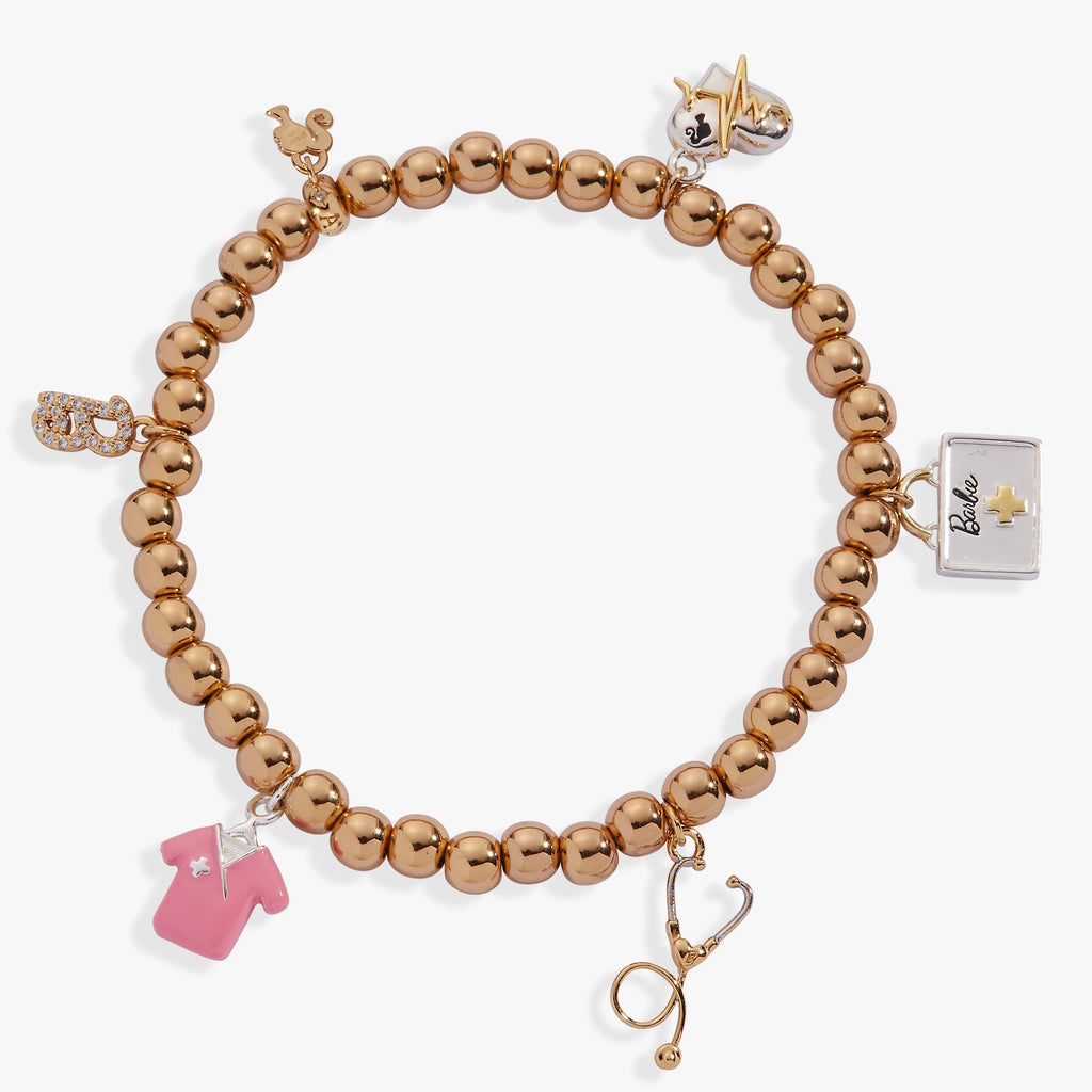 Barbie Medical Stretch Bracelet with Pavé B Logo and Scrub Charm