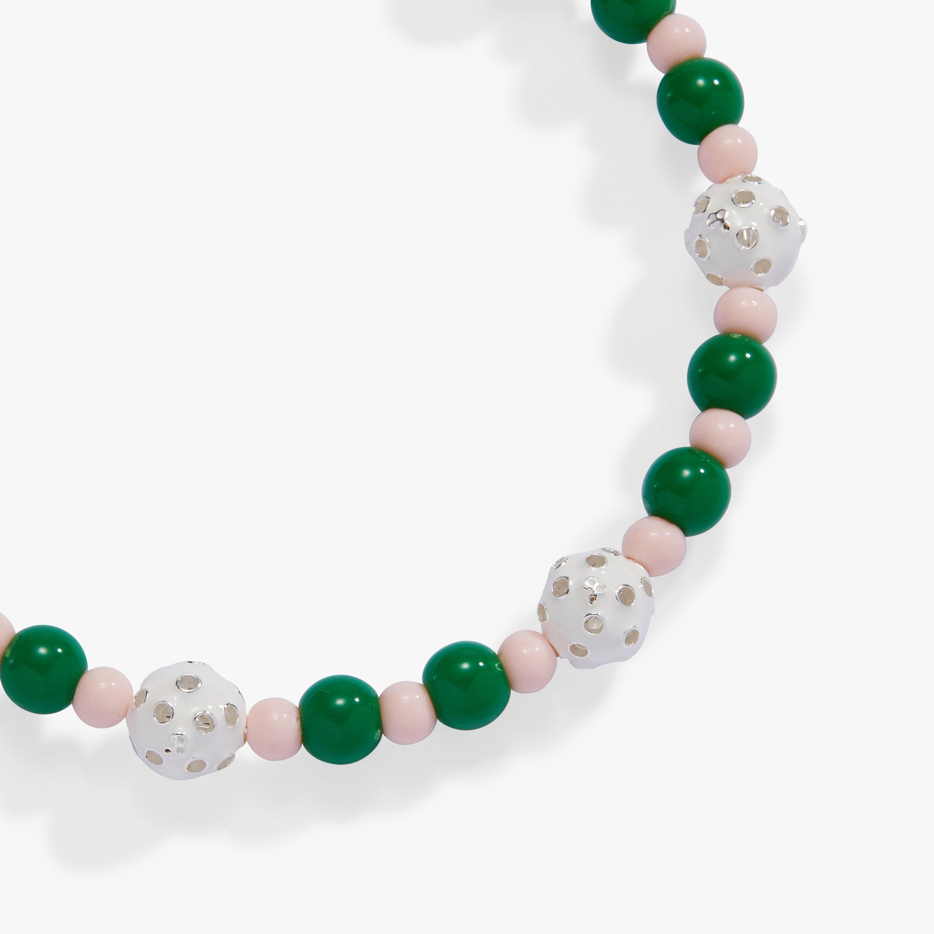 Barbie™ Pickleball Beaded Charm Bangle in Silver Green White Pink