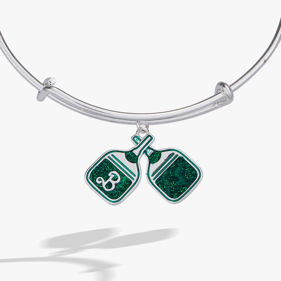 Barbie™ Pickleball Charm Bangle in Silver and Green Glitter