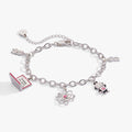 Barbie themed STEM charm bracelet with rocket and atom charms in silver, pink, and white