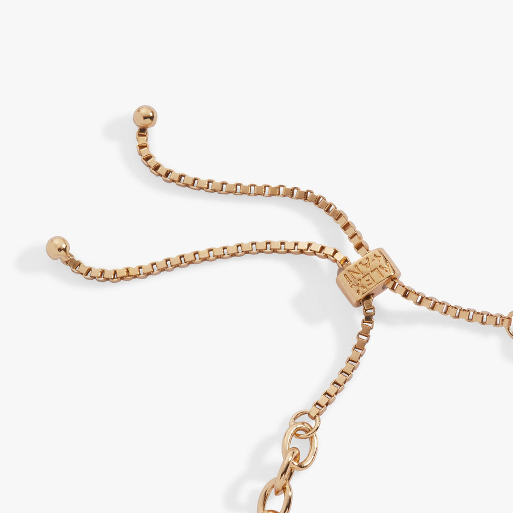 Teacher Bolo Bracelet with Pink Enamel Charms in Gold Finish
