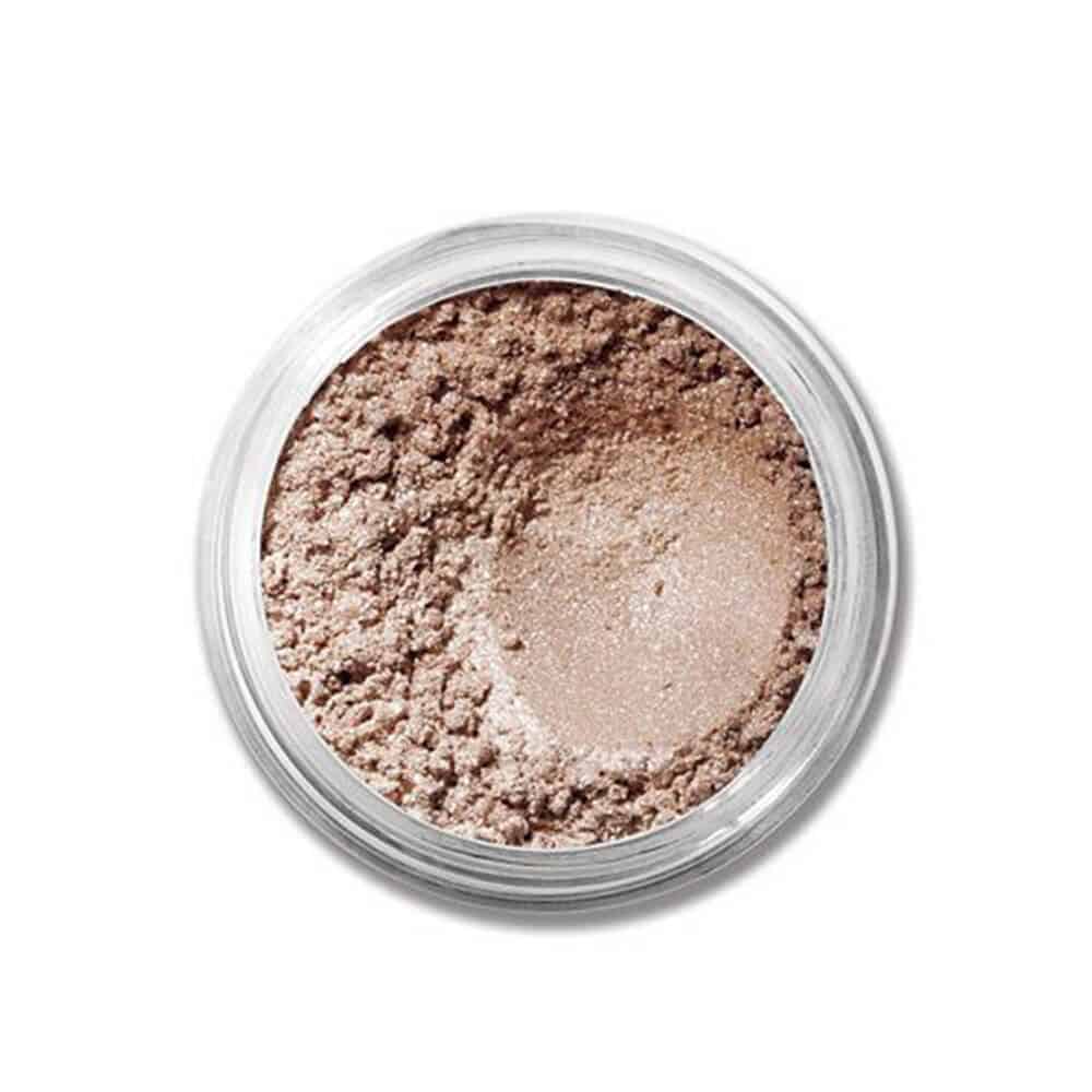 Close up of bareMinerals Loose Mineral Eyecolor pigment powder in a jar.