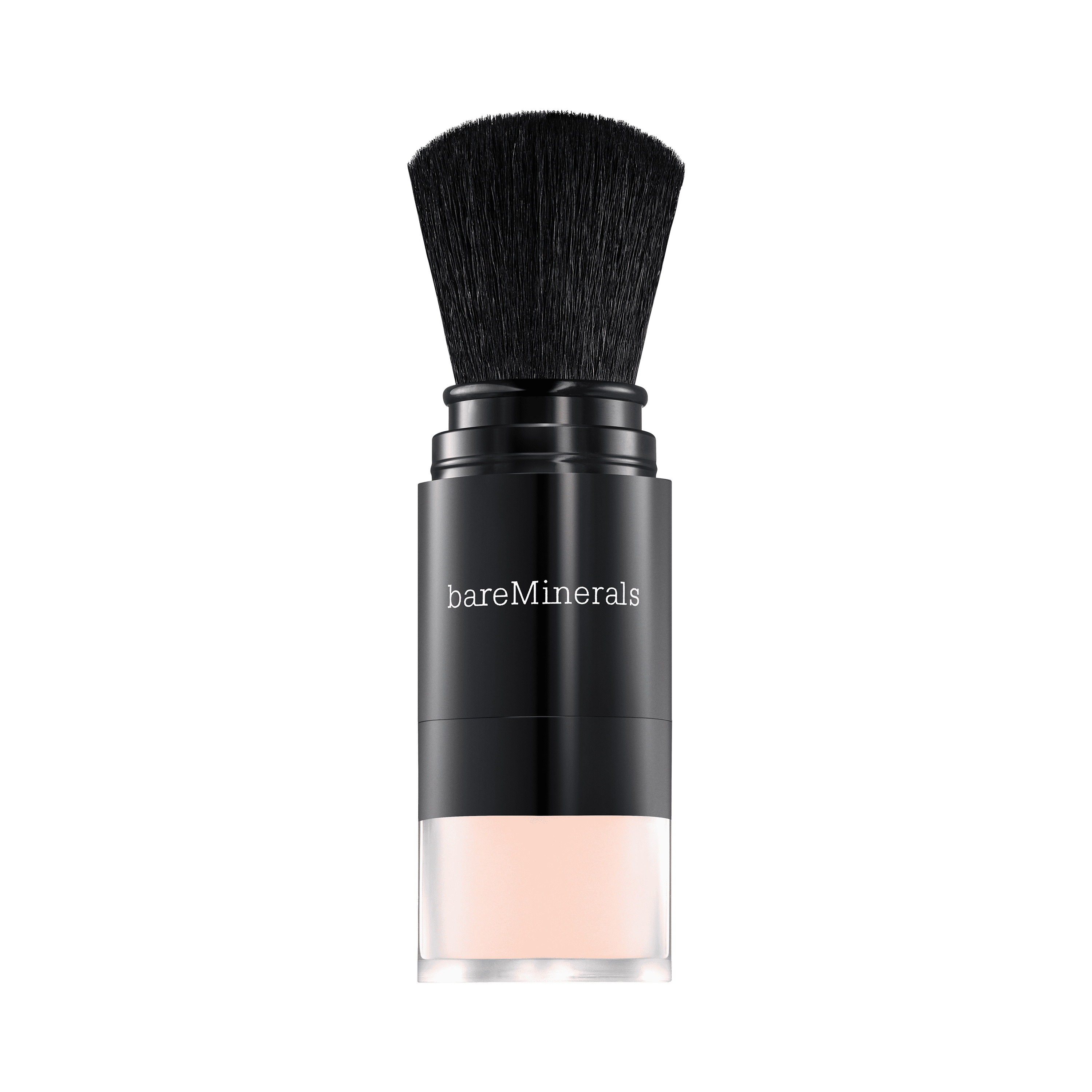 bareMinerals Mineral Veil loose powder in a translucent container with a black retractable brush applicator.