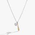 Two-toned baseball charm necklace with gold bat, silver glove, and pearl baseball