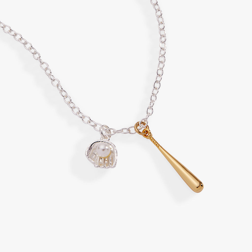 Baseball Duo Charm Pendant Necklace in Gold and Silver