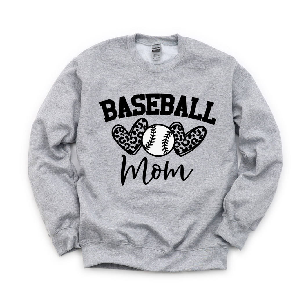 Baseball or Softball Mom Leopard Heart Tee OR Sweatshirt