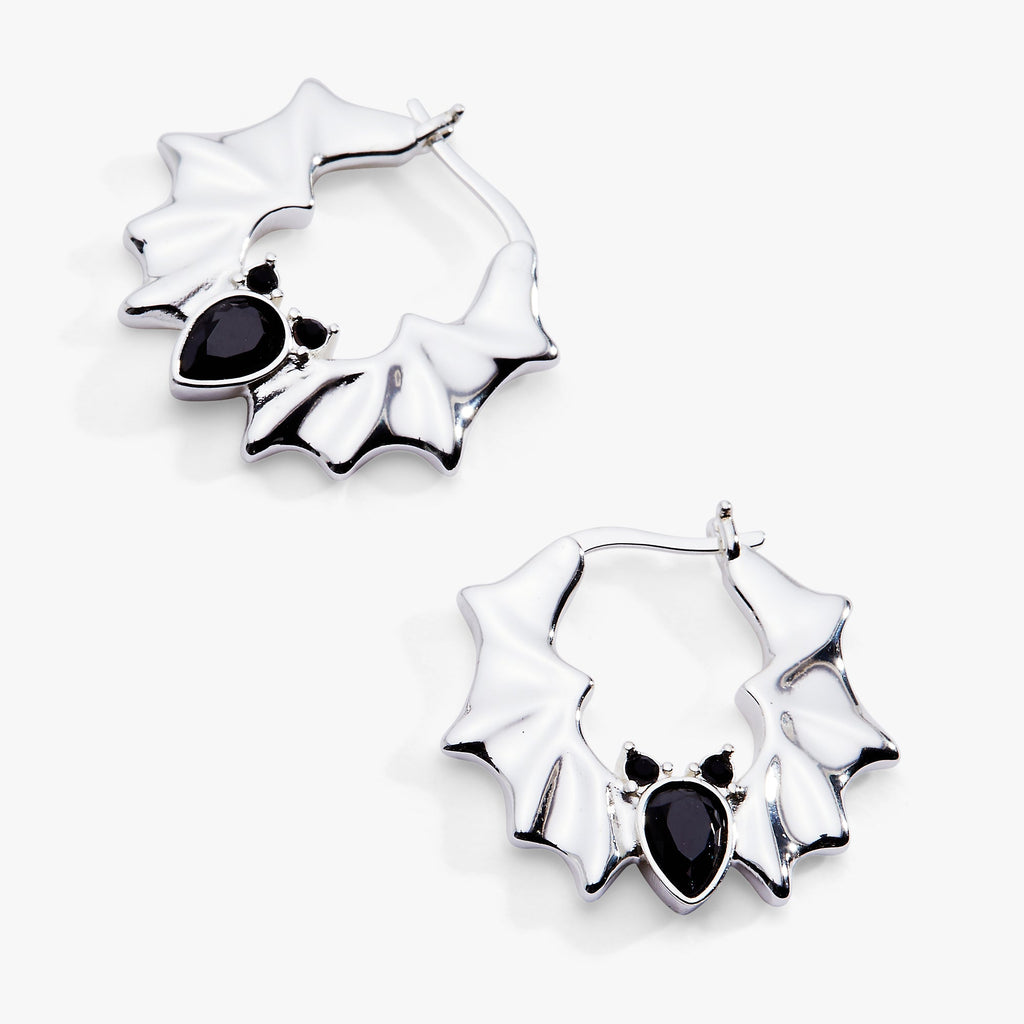 Crystal Bat Hoop Earrings in Gold and Silver Gothic Statement Jewelry