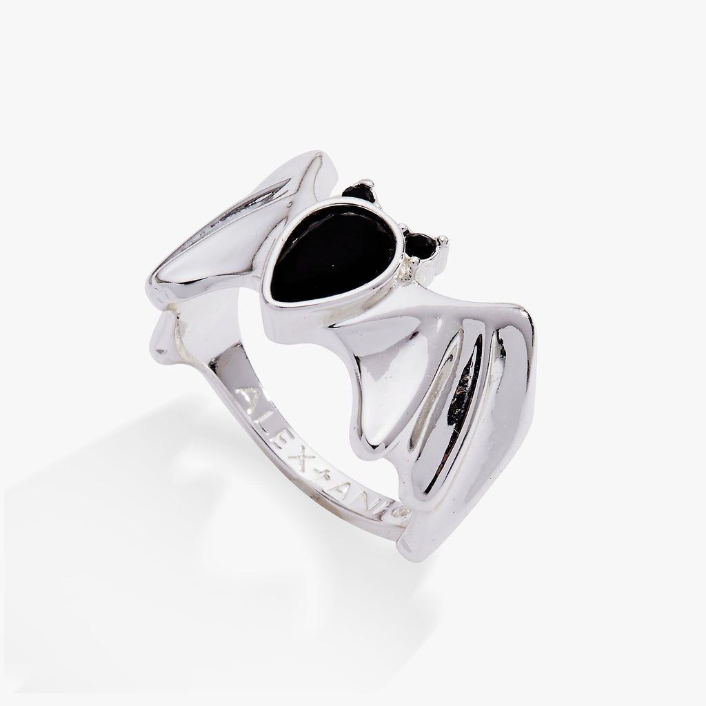 Crystal Bat Statement Ring in Gold and Black for Gothic Style